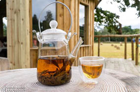Black tea served in glass tea pot